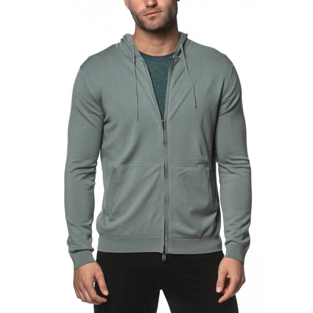NEW POSTMARC knitted zip hoodie in earl grey